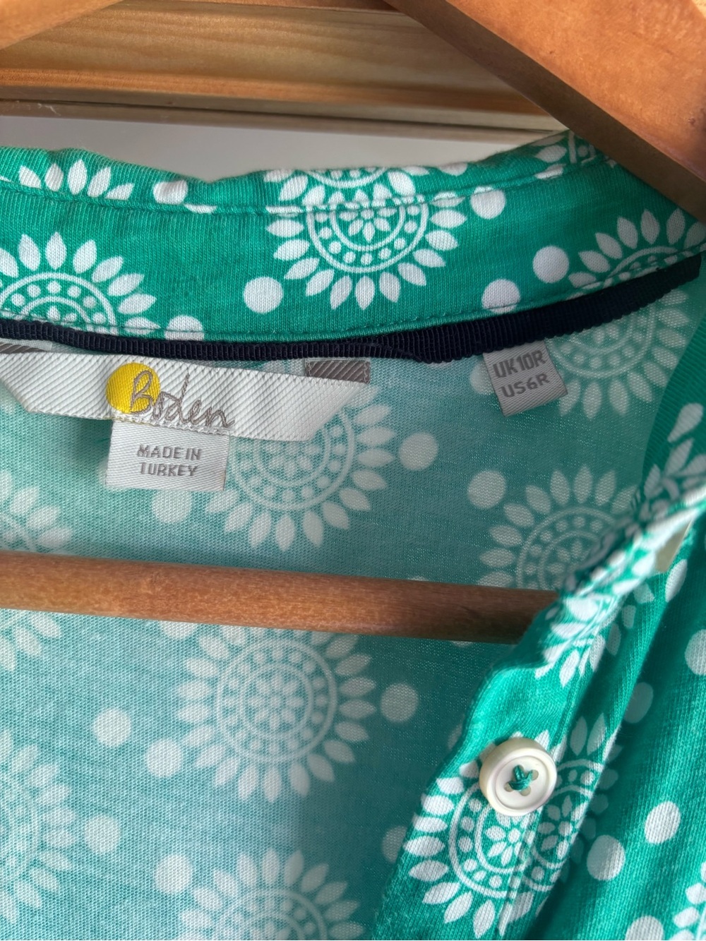 Boden Green Printed Midi Shirt Dress with Tie Waist - Picture 4 of 5